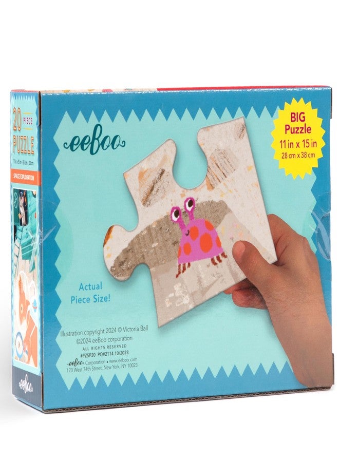 إيبو لعبة تركيب الصور eeBoo: استكشاف الفضاء - 20 قطعة - 15 × 11 بوصة، قطع لامعة كبيرة الحجم، حيوانات على سطح القمر، لعبة تركيب صور لمرحلة ما قبل المدرسة، مناسبة للأطفال من عمر 3 سنوات فما فوق - Image 2